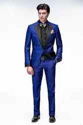 Slim Fit One Button Королевский синий жениха Смокинги для женихов Для мужчин свадебные костюмы для выпускного Жених (куртка + Брюки для девочек +