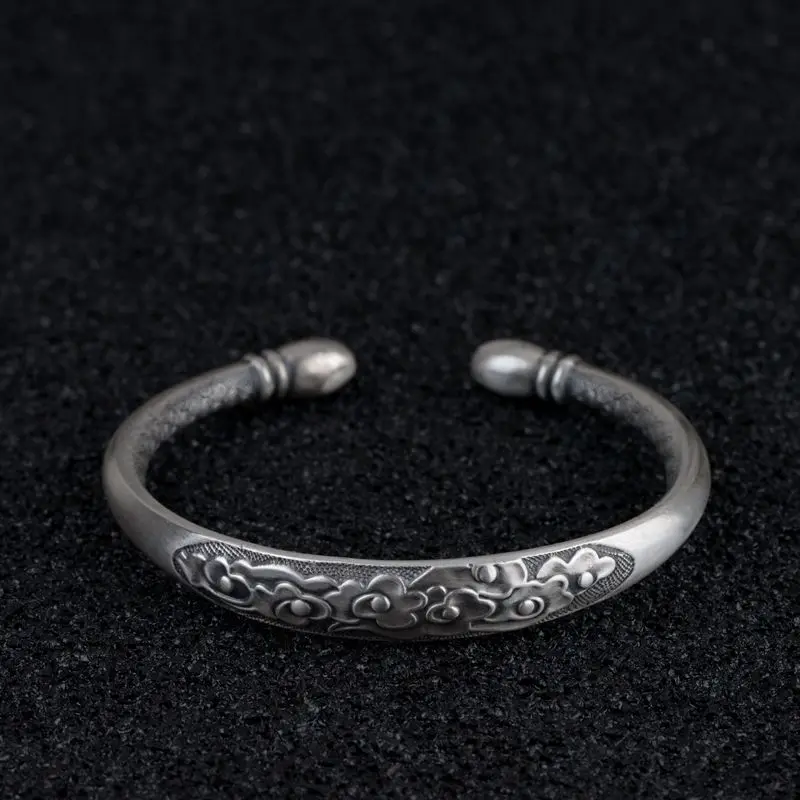 

FNJ Lucky Cloud Bangle Lotus 990 Silver Adjustable Size 55mm Original S925 Sterling Silver Bangles for Women Jewelry