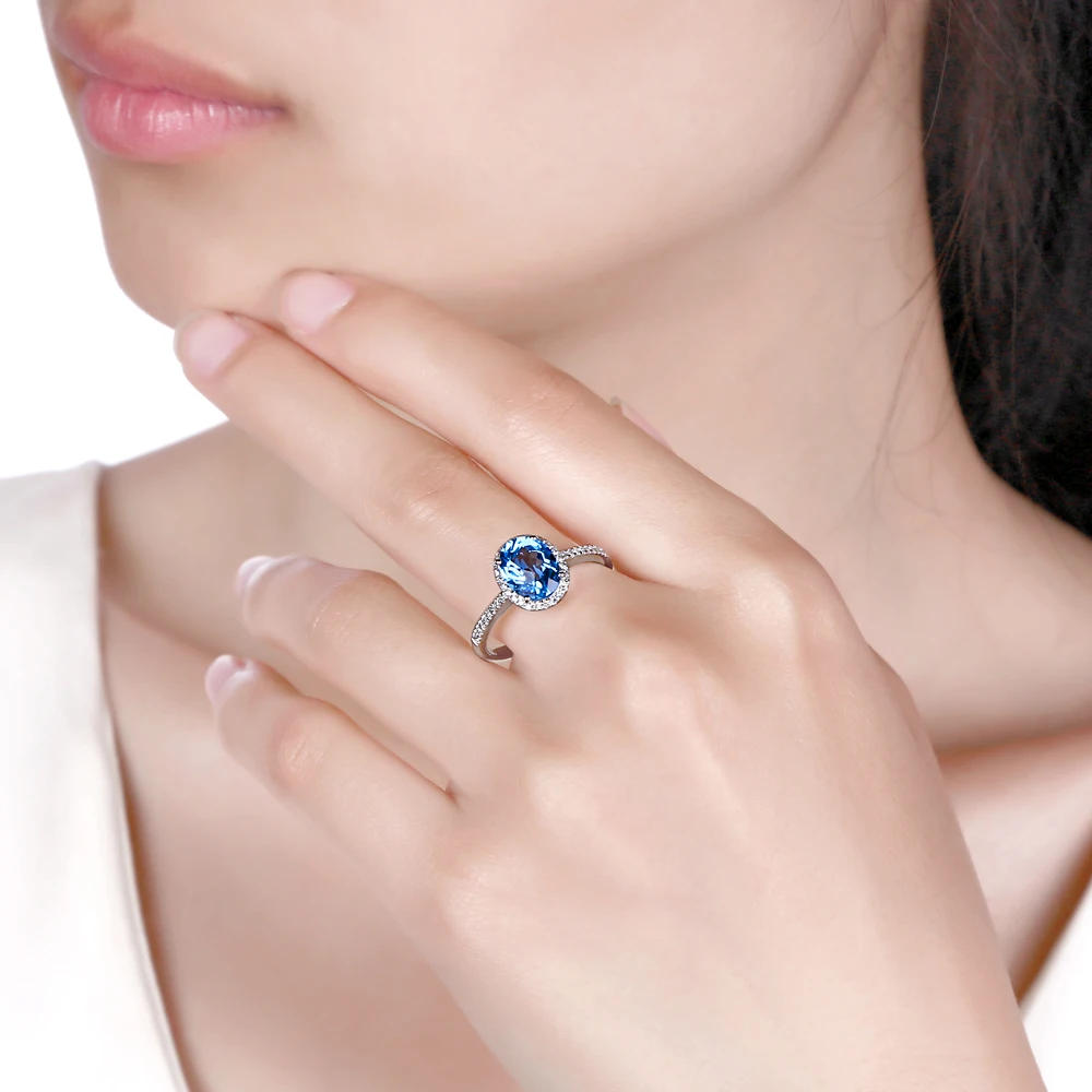 Caimao Jewelry 14K White Gold Ring 2.57ct Blue Topza & Diamond Engagement Ring