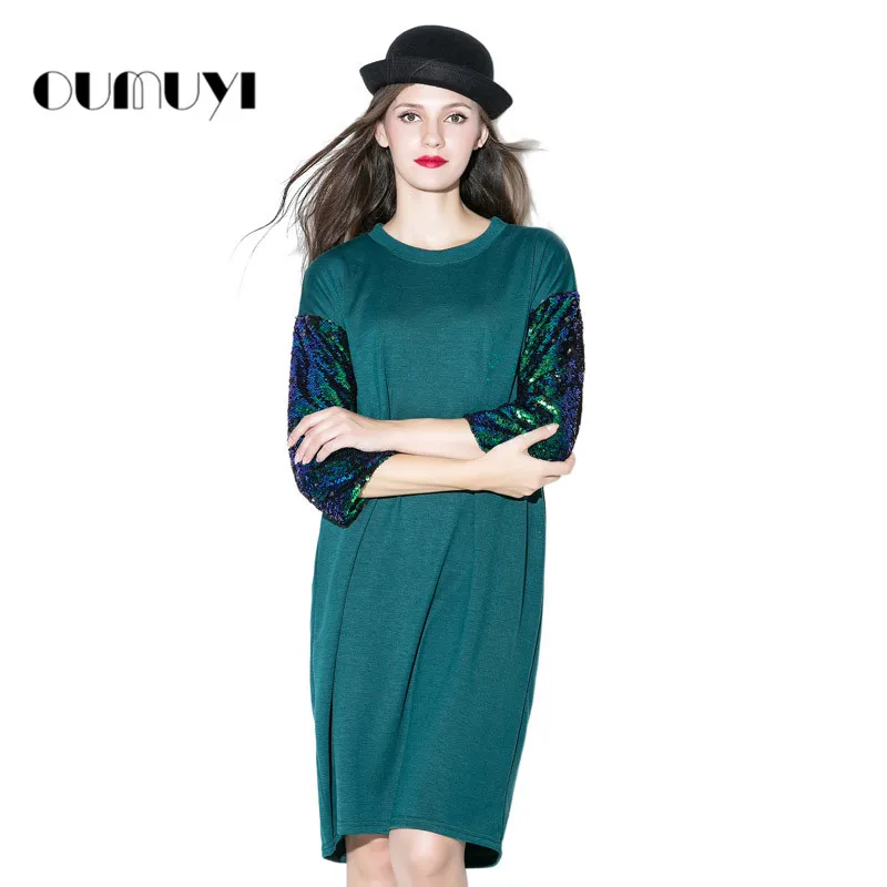 Buy Cheap 2017 Women Autumn Causal Dress Dot Pattern Sequined Design Women's Clothing O-Neck Half Sleeve Dresses Dress For Women