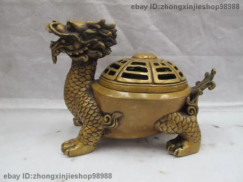

China Royal Pure Bronze Copper Dragon turtle Eight Diagrams Incense Burner