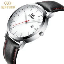 KINYUED Mens Montres Ultra Mince En Cuir Antichoc Quartz Montre Hommes Étanche Calendrier reloj hombre marca de lujo Avec la Boîte