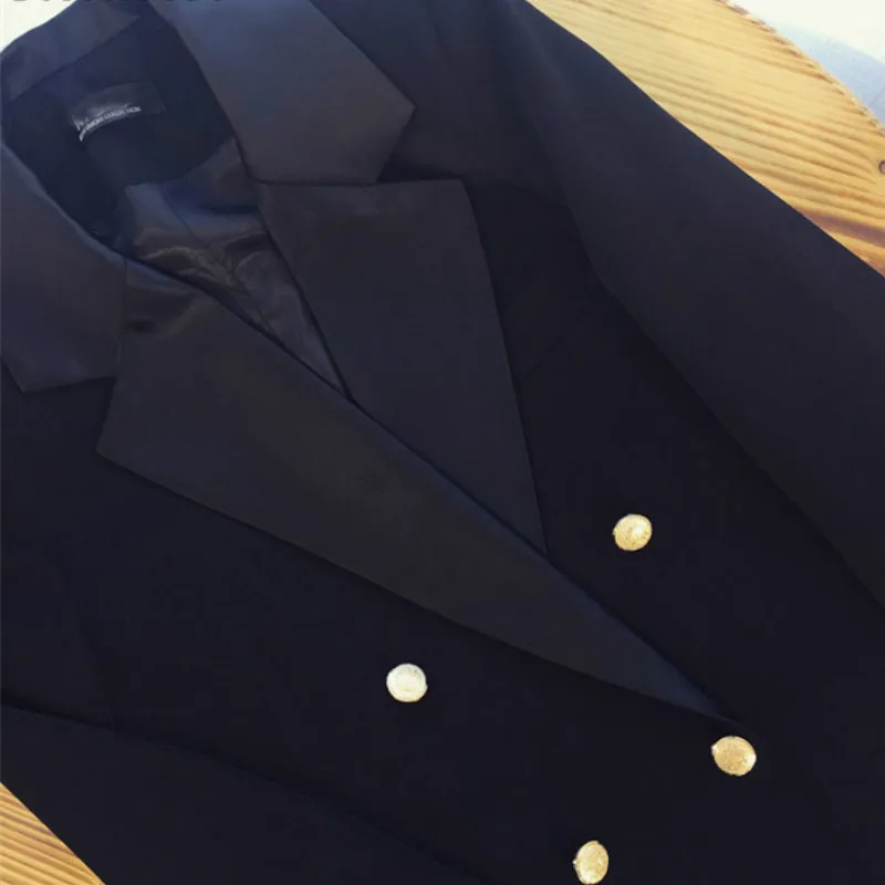Женский блейзер двубортный Chaqueta офисный женский нагрудный с длинным рукавом модный тонкий пиджак на пуговицах черное пальто плюс размер 5XL
