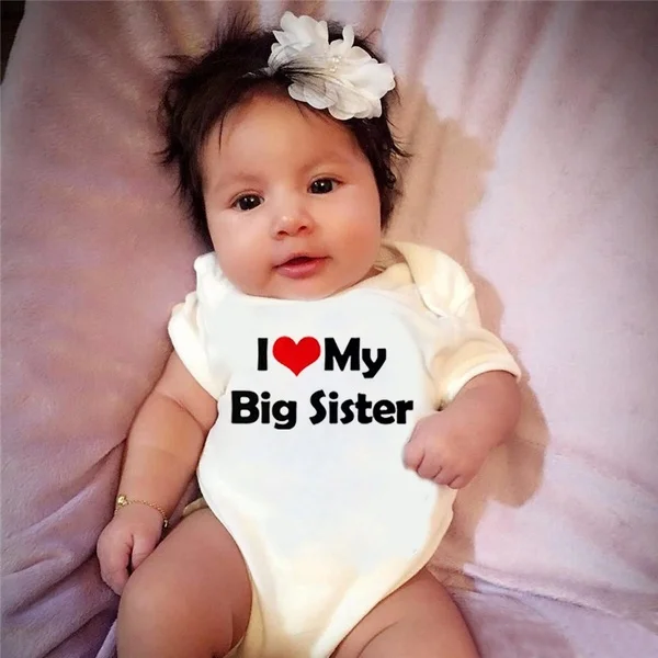 Летняя одежда детское боди с надписью I Love My Big Sister и короткими рукавами|Боди для