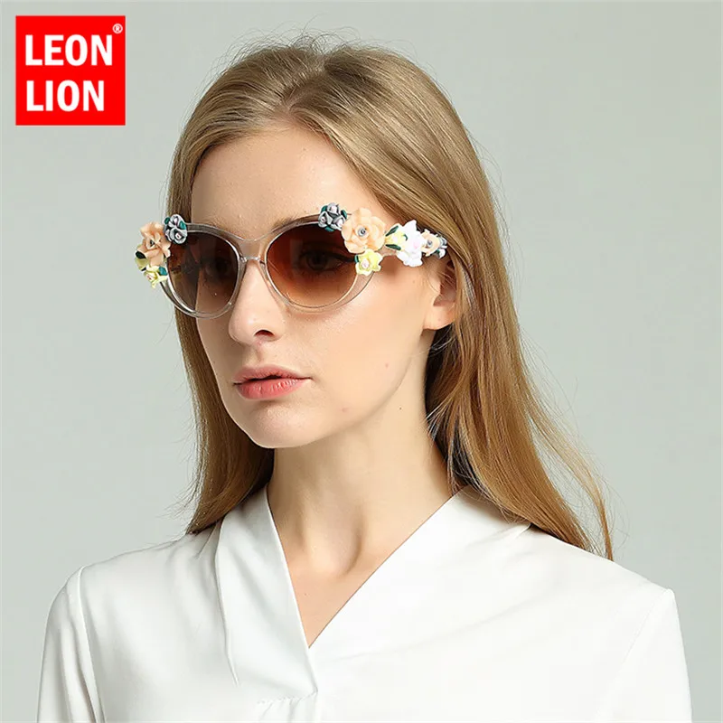 

LeonLion Soft Ceramic Inlaid Flowers Sunglasses Women Cat Eye Sun Glasses Femle Goggles Party Shopping Lunette De Soleil