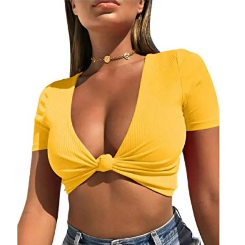 

Summer Tops for Women 2019 Knotted Tie Front Crop Tops Cropped Casual Blouse Tanks camis Camisole Crop Top Club Party Vest New