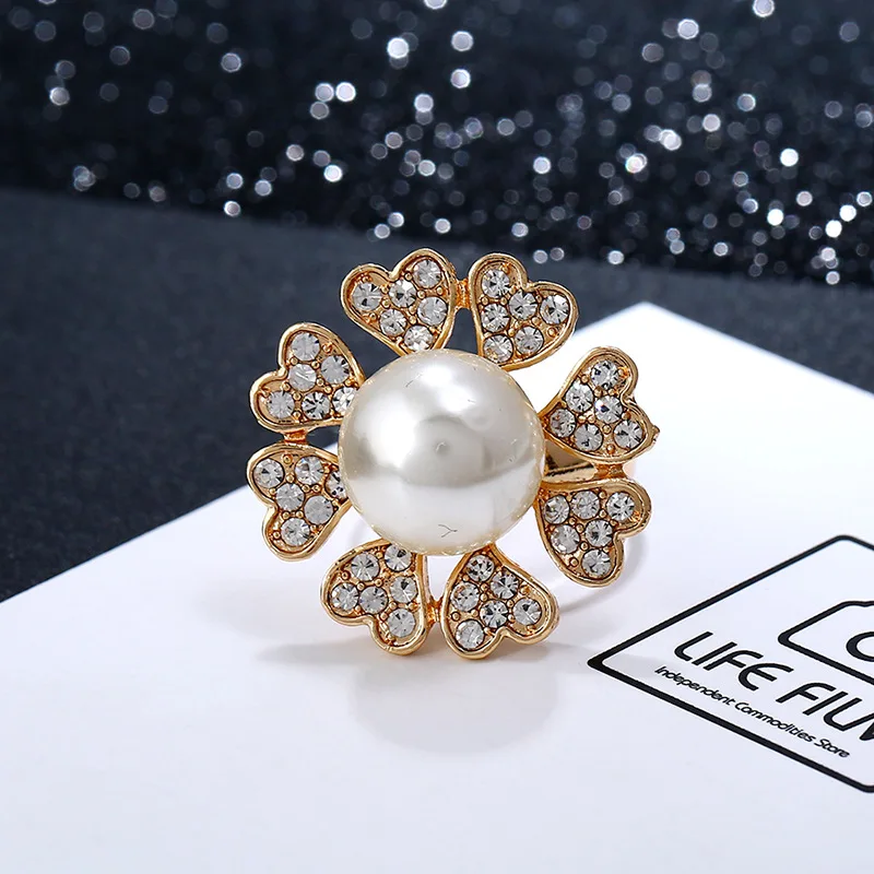 Simulated Pearl Rings For Women r With CZ stone Wedding Engagement Band Ring