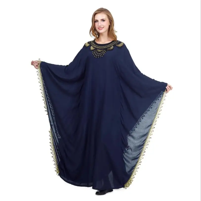 Элегантный мусульманин вышивка, макси-платье рукав «летучая мышь» Абаи свободное кимоно длинные халаты Jubah Рамадан Ближнем Востоке