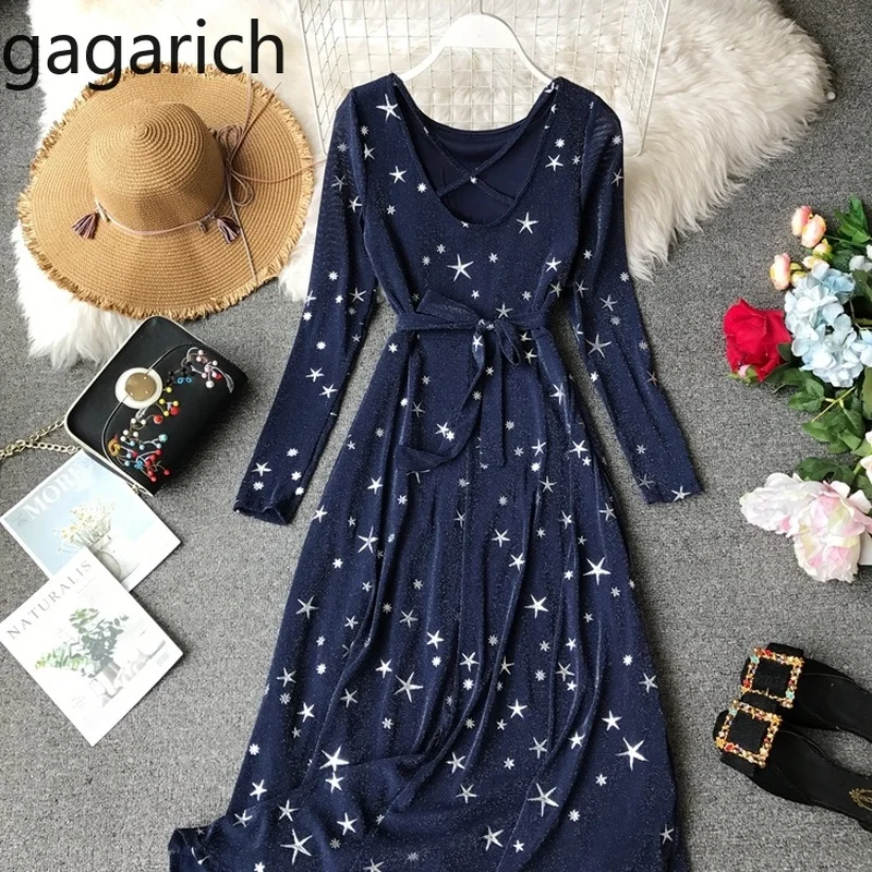 

Gagarich Stars Pattern Women Dresses 2019 European Spring Korean Version Fashion Vertical Sense Dress Female 2019 New Long Dress