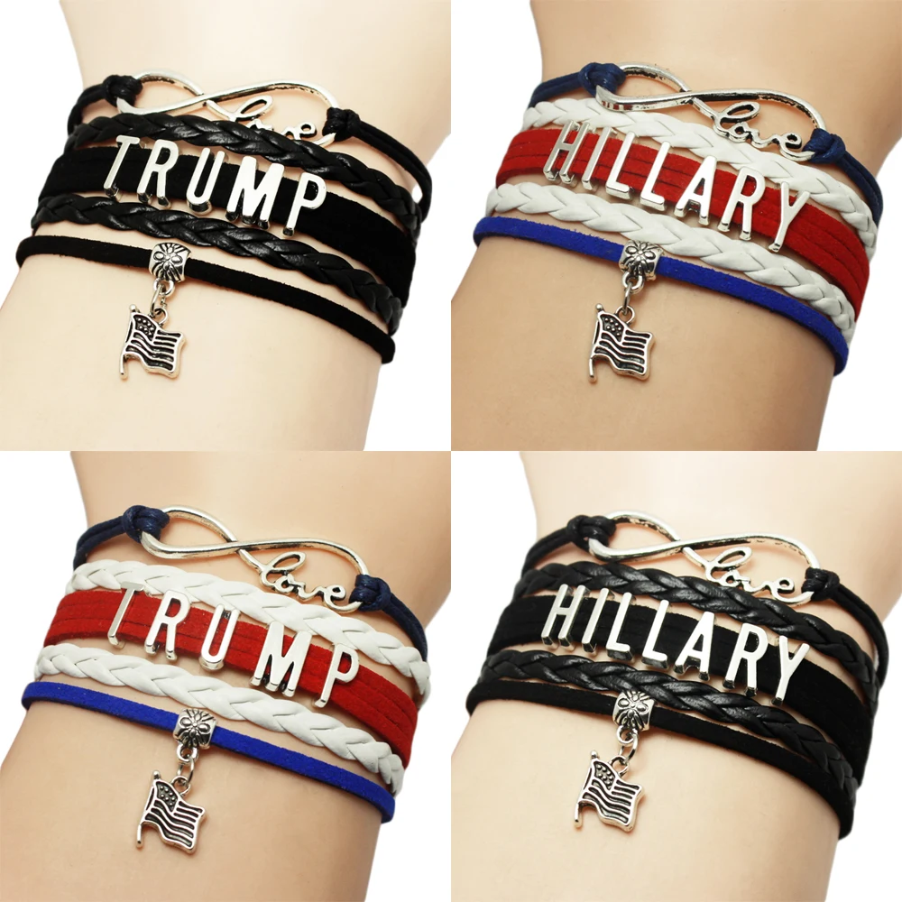 

New fashion Infinity Love American presidential election TRUMP any color custom made leather bracelet wrap bracelets & bangles