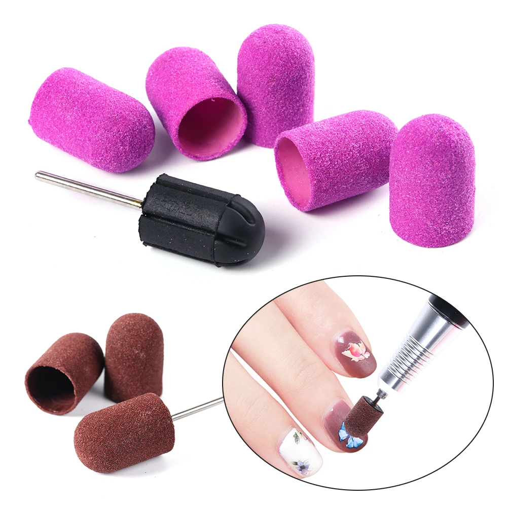 6pcs Sanding Cap+Shaft Nail Drill Bits Set 150 Sanding Bands for