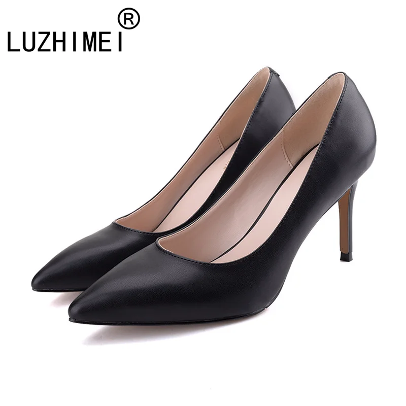

LUZHIMEI new womens high heel pointy sheepskin solid color shoes with thin fine with shallow mouth shoes luxury 5-9cm High heels