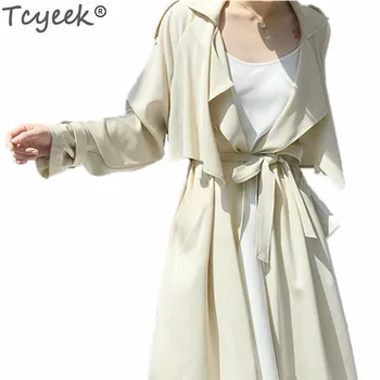 

Tcyeek Women's Coat Large Size 2020 Autumn Fashion Long Trench Coats Streetwear Windbreaker Loose Style Thin Slim Fit Top LWL507