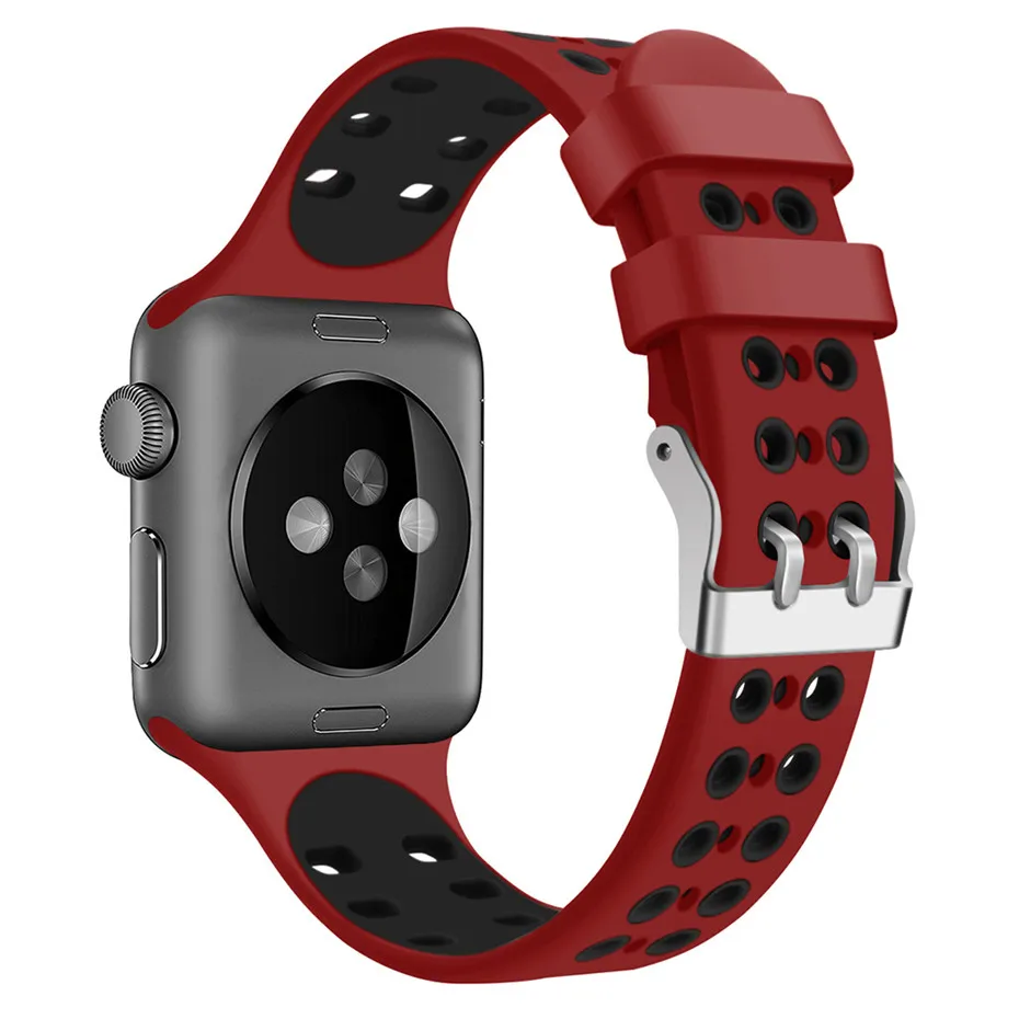 

38/42mm Men Sport Watches Strap for Apple Watch Double Pin Buckle Waterproof Silicone Watch Band for iWatch Replacement Bracelet