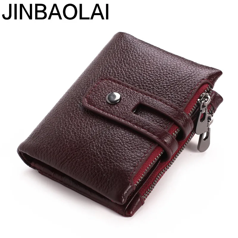 

JINBAOLAI Genuine Leather Men Wallets Short Large Capacity Zipper Male Wallet Card Holder High Quality Male Wallets