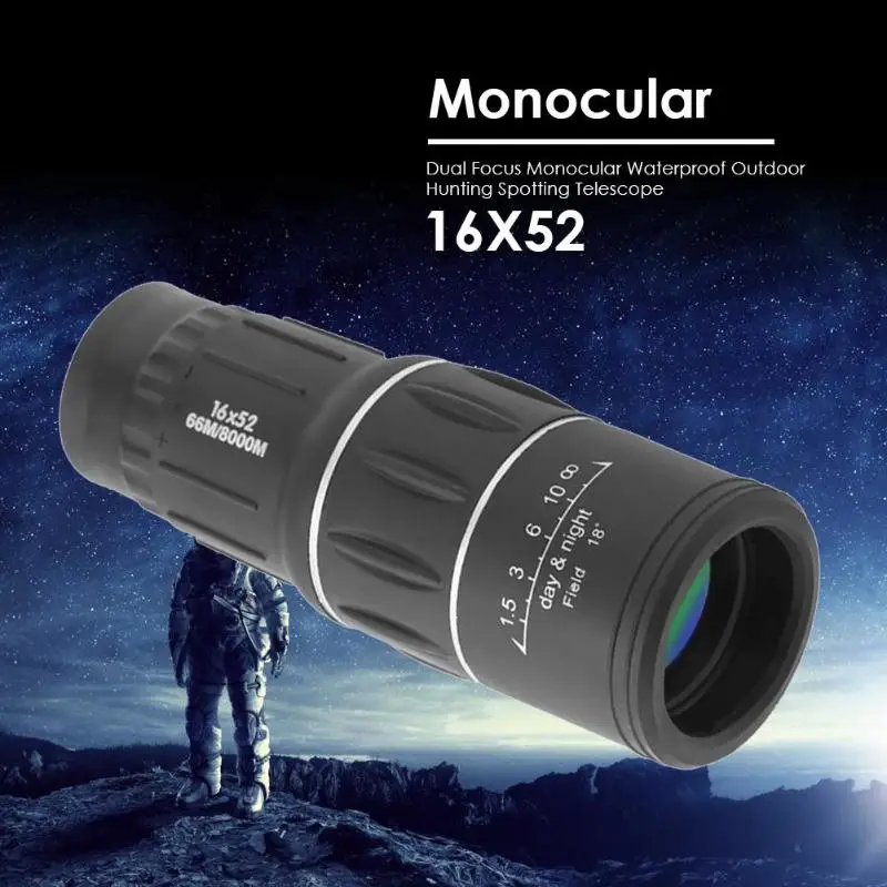 16X52 Dual Focus Monocular Waterproof Hunting Spotting Telescope 16 times magnification for outdoor fishing camping measurement