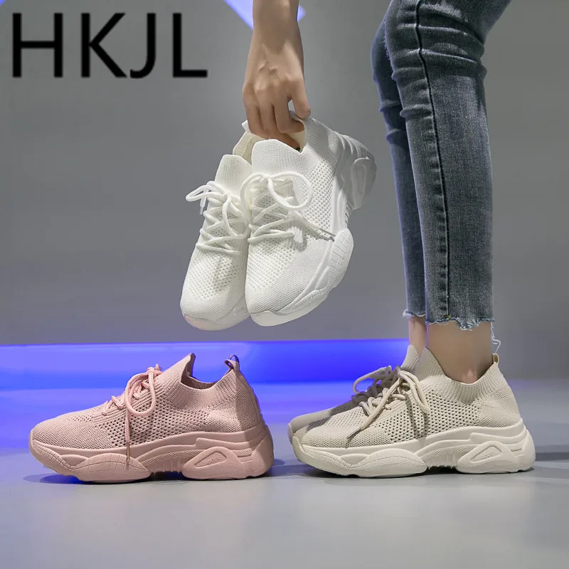 

HKJL Breathable shoe female 2019 summer all go with recreational flying weave hollow old father net face sneaker tide A550