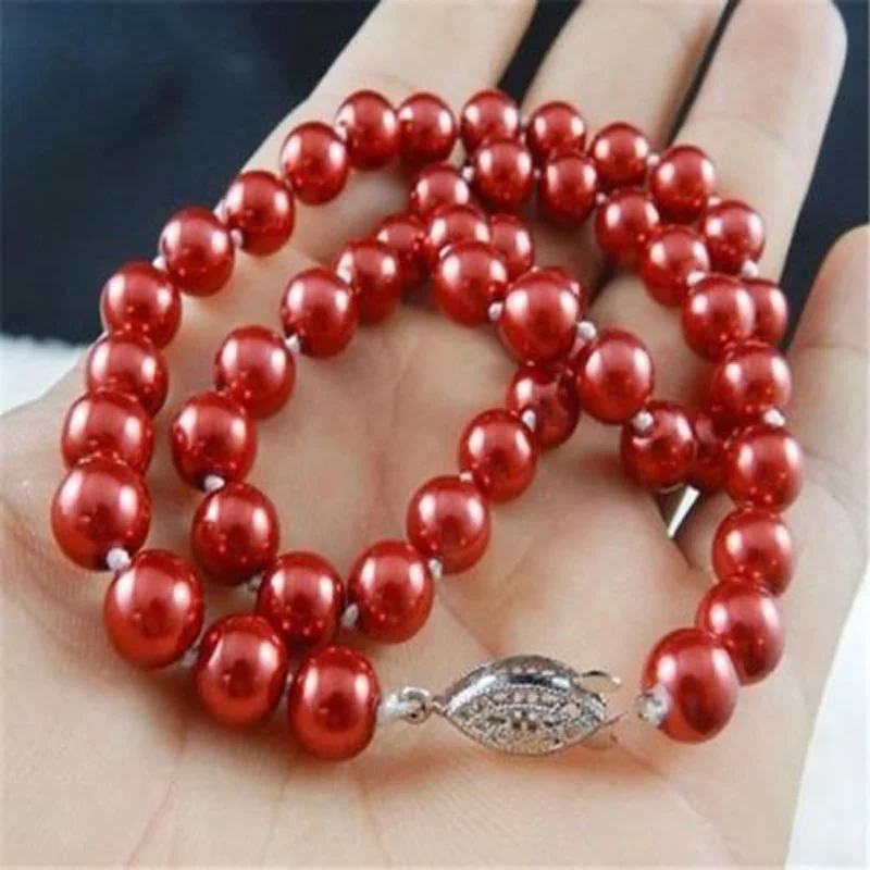 

8mm Red South Sea Shell Pearl Necklace 18" A SF