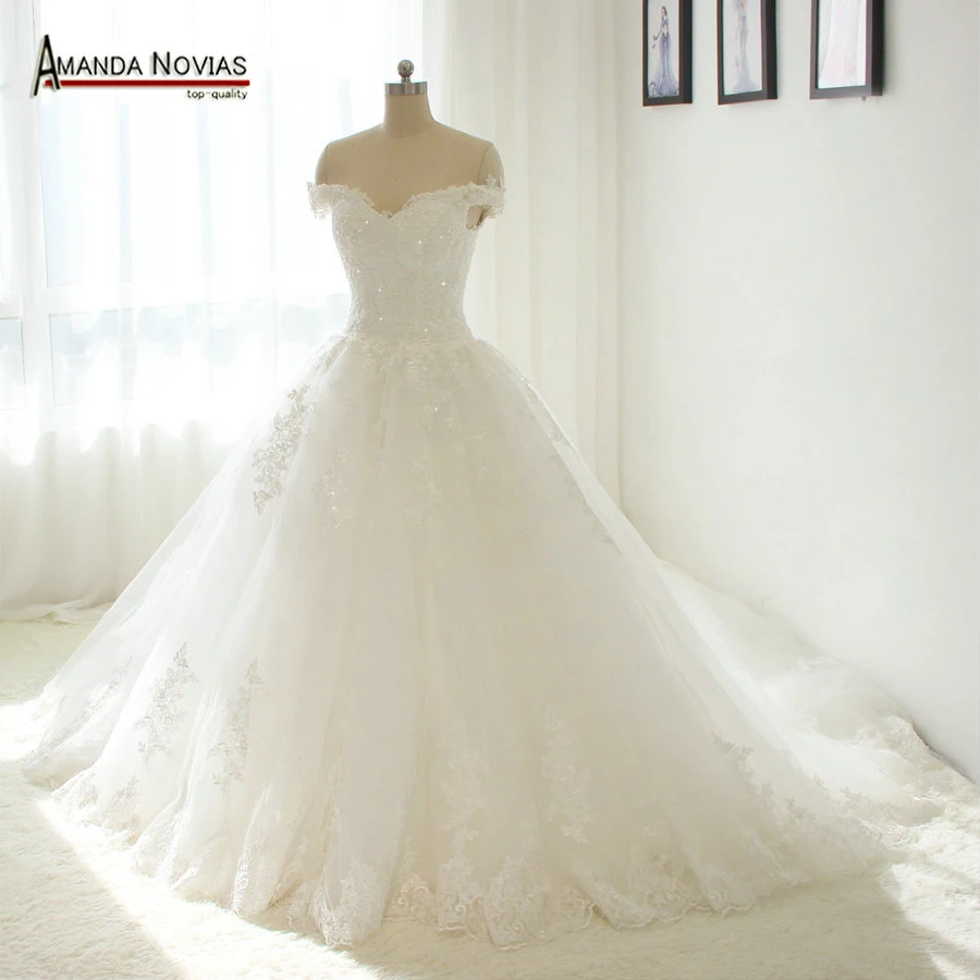 С открытыми плечами красивые новые кружева Новые поступления свадебное платье реальные фотографии vestido de noiva