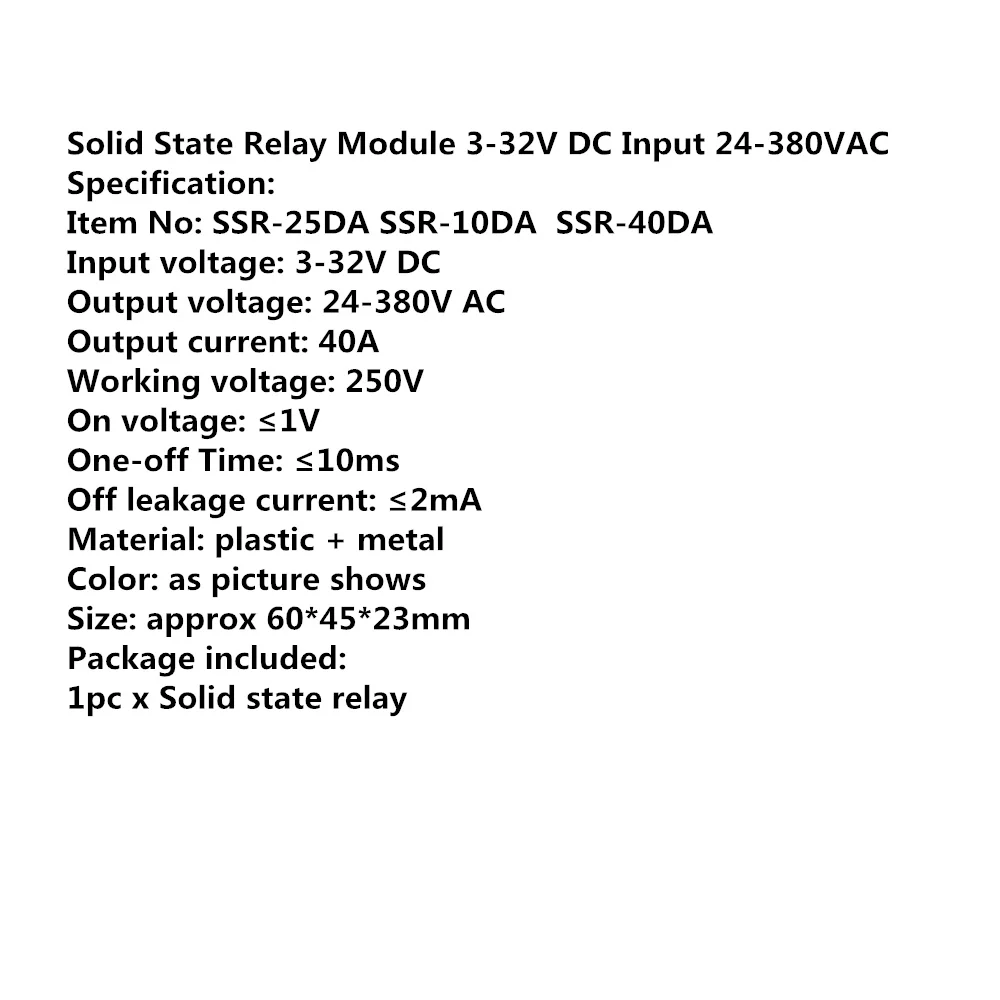 Твердотельные реле SSR-10DA SSR-25DA SSR-40DA 3-32VDC до 24-380 В переменного тока