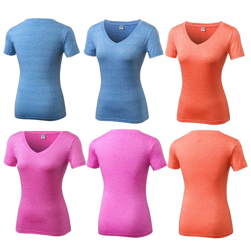 

Balight Female Summer Compression Sport Running V-neck line T-Shirts Elastic Quick Drying Yoga Running Short Sports Tight Tops