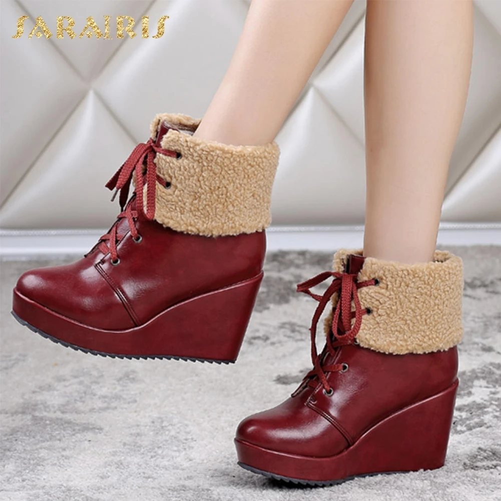 

SARAIRIS New plus Size 34-43 Platform Wedge High Heels Women Shoes Woman Fashion Snow Boots Woman Leisure Female Boot