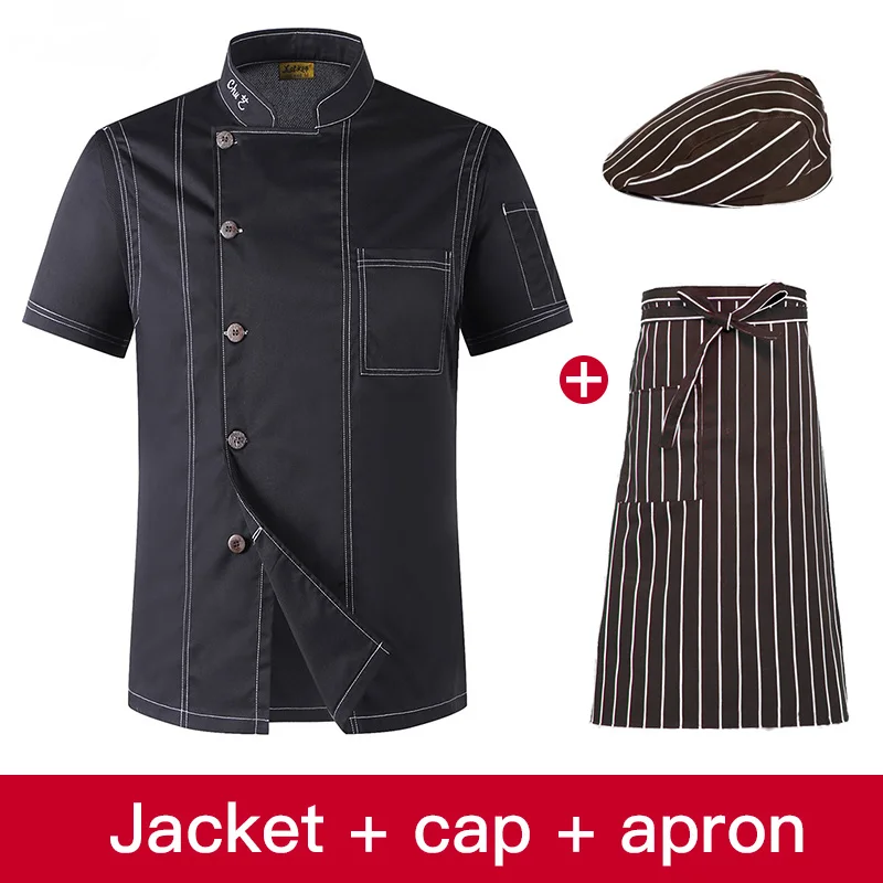 Новое поступление,, мужская униформа для кухни, шеф-повара, ресторана, дышащая двубортная рубашка, куртка для шеф-повара, работает шеф-повара - Цвет: jacket cap apron