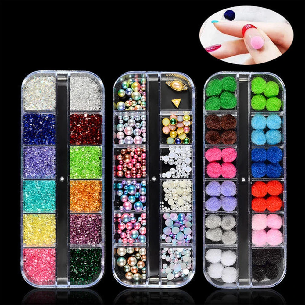 

AB Jelly Rhinestones 3d Colorful Nail Sequins Crushed Stones Fur Ball For DIY Accessories Glitter Nail Art Decorations 1 Box