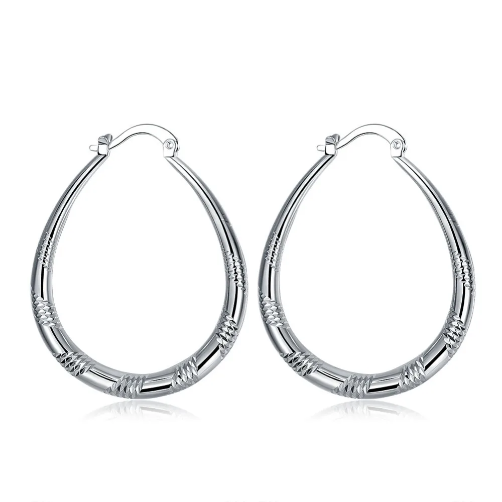 

925 stering silver jewelry silver hoop earring hot sale fashion women emerald finding 2015 carved ellipse big hoop earring CE294