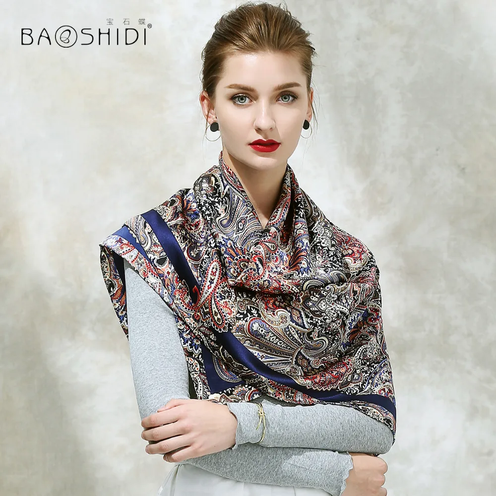 Шарф BAOSHIDI Женский 16 момме квадратный шарф из 100% шелка и сатина 106*106|square scarf women|square