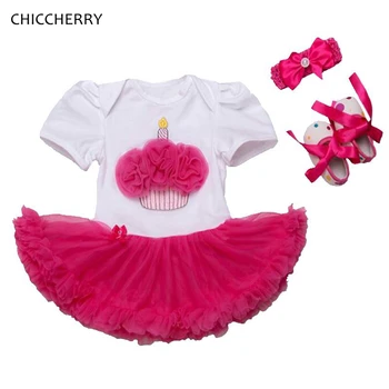 

Ruffle Cupcake Toddler Birthday Tutu Outfits for Girls Lace Petti Romper Dress Headband Crib Shoes Baby Girl Summer Clothes Sets