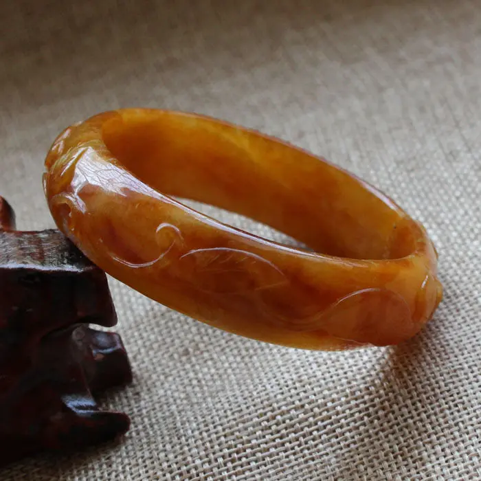 

A740 Chinese Hand-carved Emerald Brown stoneite stone Gems Bracelet Bangle 57mm