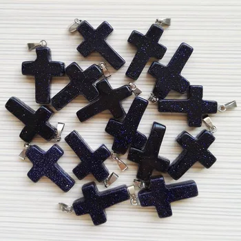 

natural Blue sand stone Cross pendants for Jewelry making Fashion Charm man Necklace accessories 50pcs/lot free shipping