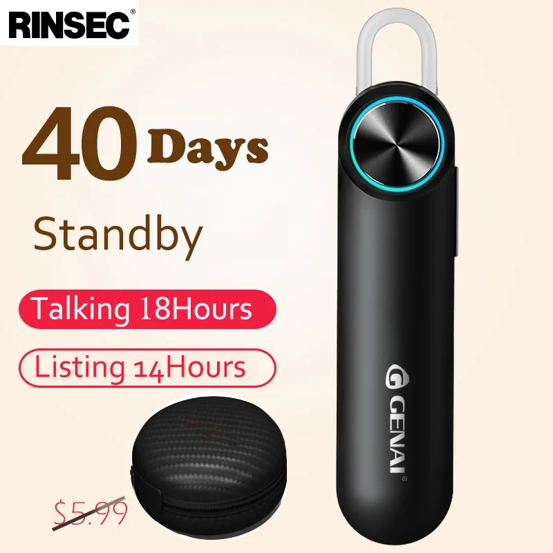 

Rinsec Blue8 180mAh Big Capacity Bluetooth Headset Super Long 40 Days Standby with Microphone Music Playing for Phone for PC