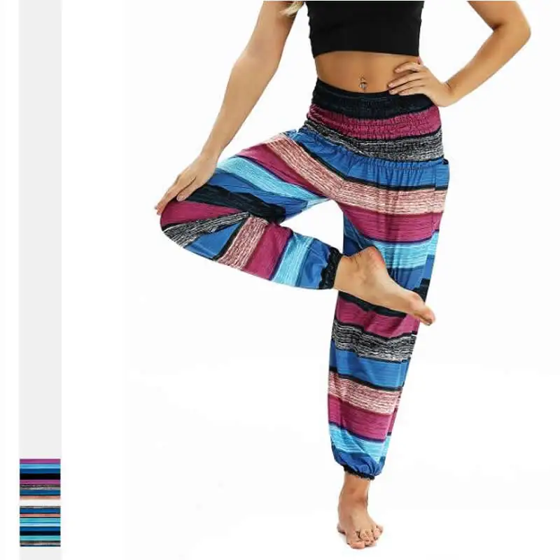 

Summer Beach Bohemian Pants Women High Waist Harem Pants Plus Size Vintage Loose Print Bloomers Floral Trousers Women