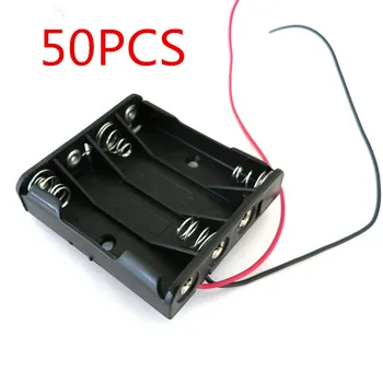 

50PCS AAA Batteries Storage Case Plastic Box Holder with 6'' Cable Lead for 4 x AAA Battery Soldering Connecting Black Digital