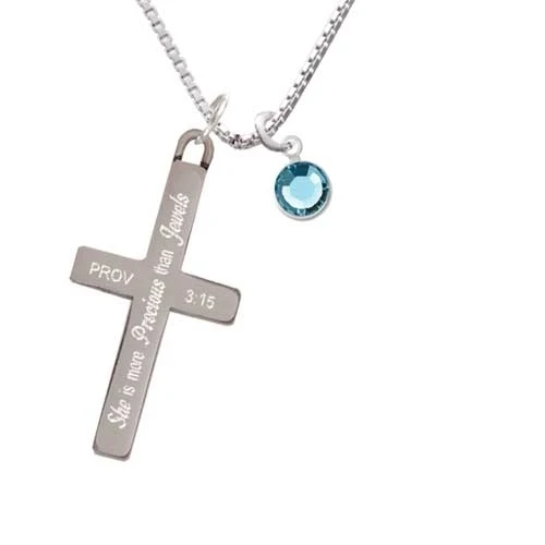 Crystal Hot Blue Channel Drop - She is More Precious - Cross Necklace (1)
