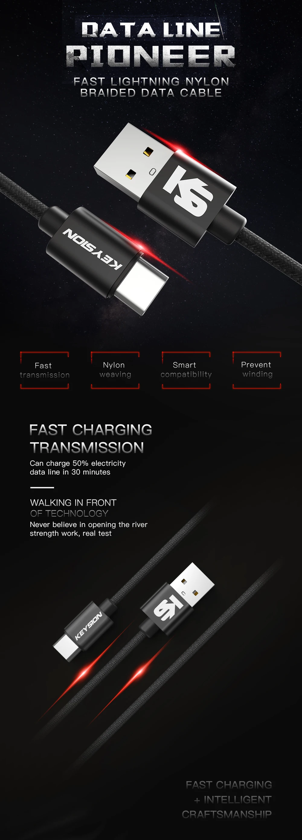 KEYSION usb type-C кабель для samsung sss10 S9 S8 A50 Xiaomi Redmi Note 7 Быстрая зарядка USB-C зарядное устройство для мобильного телефона usb type-C