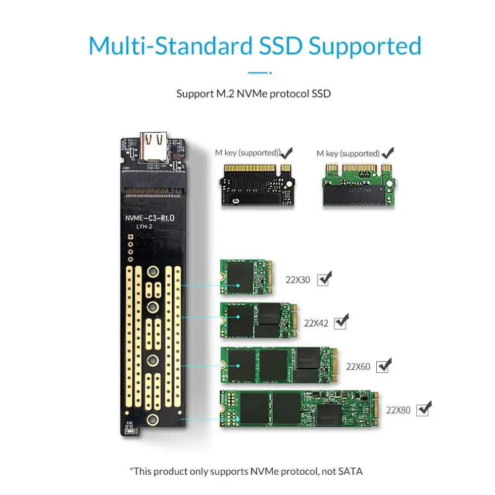 Чехол ORICO Nvme NGFF M.2 SSD 10 Гбит/с USB C корпус жесткого диска с кабелем Type поддержка