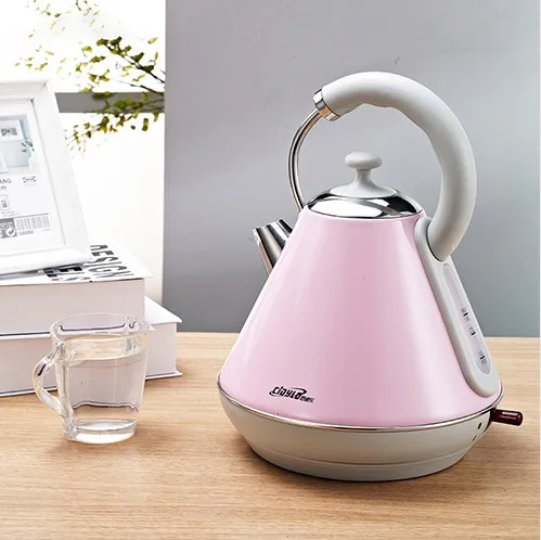 220 В Электрический чайник для воды 304 из нержавеющей стали бытовой чайник для воды автоматическая защита от пауэрта ручной нагрев воды л - Цвет: Розовый
