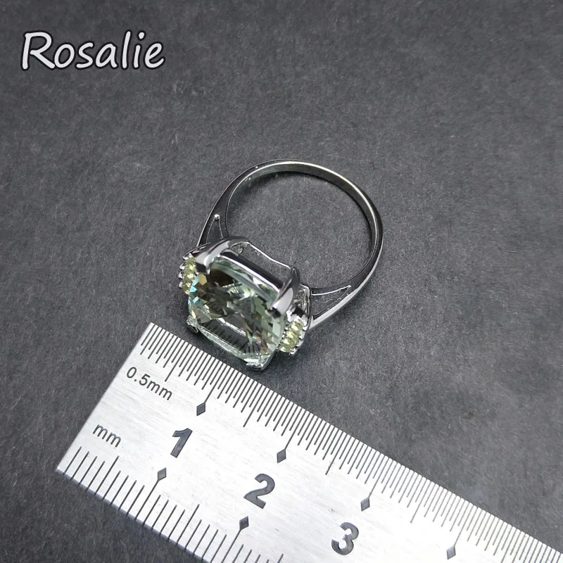 Rosalie,Natural Green amethyst quartz cushion 11*14mm gemstone Ring solid 925 sterling silver fine jewelry for women nice gift