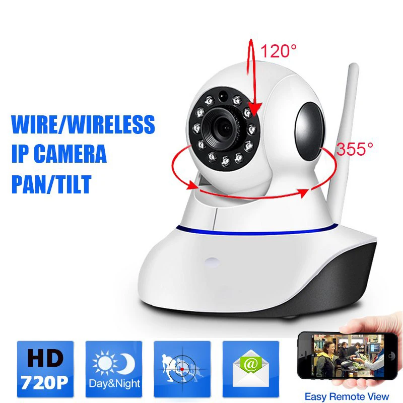 Электронная сигнализация безопасности HD 720P H.264 IP камера P2P Pan Tilt WiFi Беспроводная сетевая IP камера безопасности Детский монитор PTZ ночное видение