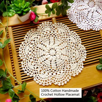

Set of 4 Retro 100% Cotton Handmade 10'X10' Crocheted Hollow Out Design Placemats 25cmX25cm Washable Decorative for Everyday Use