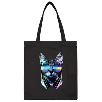 

Korean Style DJ Cat Print Shopping Bag Women Men Canvas Tote bags Ladies hand bag womens simple package bag