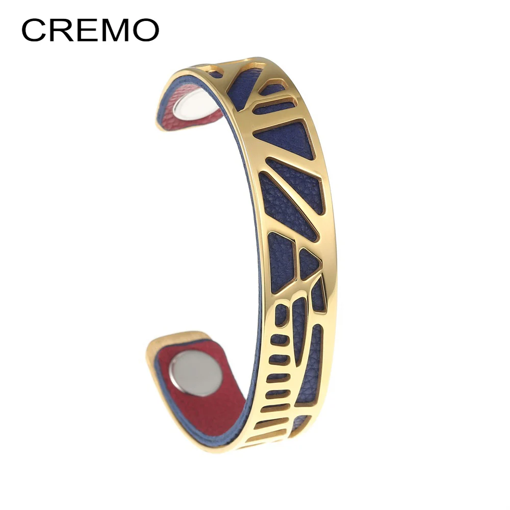 

Cremo 1/Piece Palm Tree Bracelets Woodpecker Cuff Leather Bracelet Reversible Bijoux Femme Cham Bangles Stainless Steel Pulseras