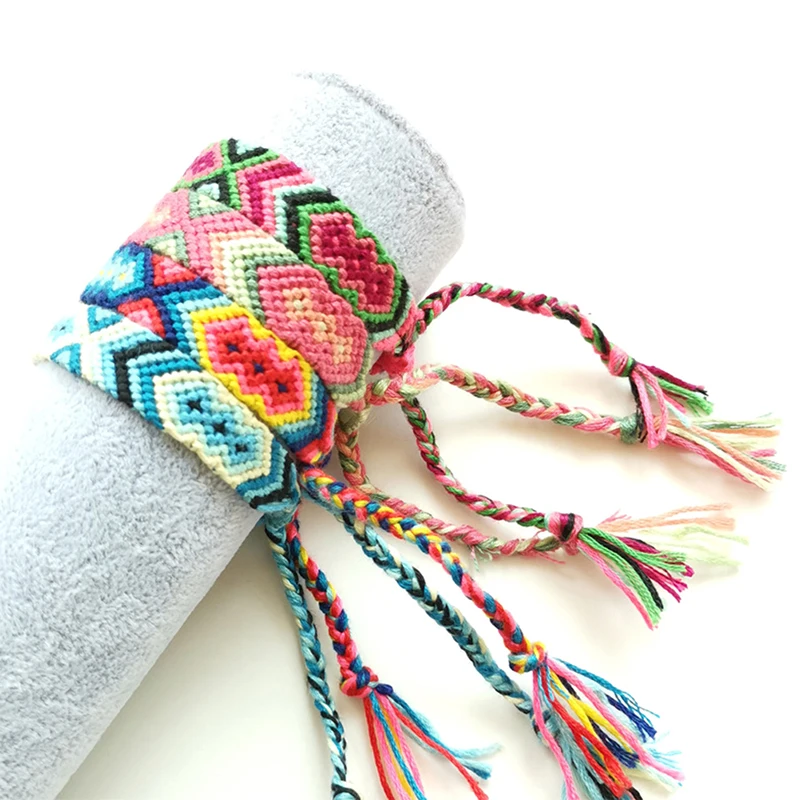 

Colorful Handmade Weave Braided String Rope Bracelets For Women Vintage Cotton Wrap Ethnic Charm Boho Bracelets