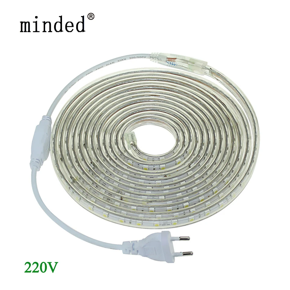 cheap LED Strip Ligh 5050 220V Waterproof Led Tape Flexible Strip 60 Leds Meter Outdoor Garden Lighting With EU Plug 1M 2M 5M 10M 20