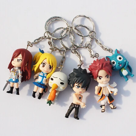 6Pcs Set Fairy Tail Figure Character With Keychain Pendant PVC Dolls Toys Great Gift 6cm Approx