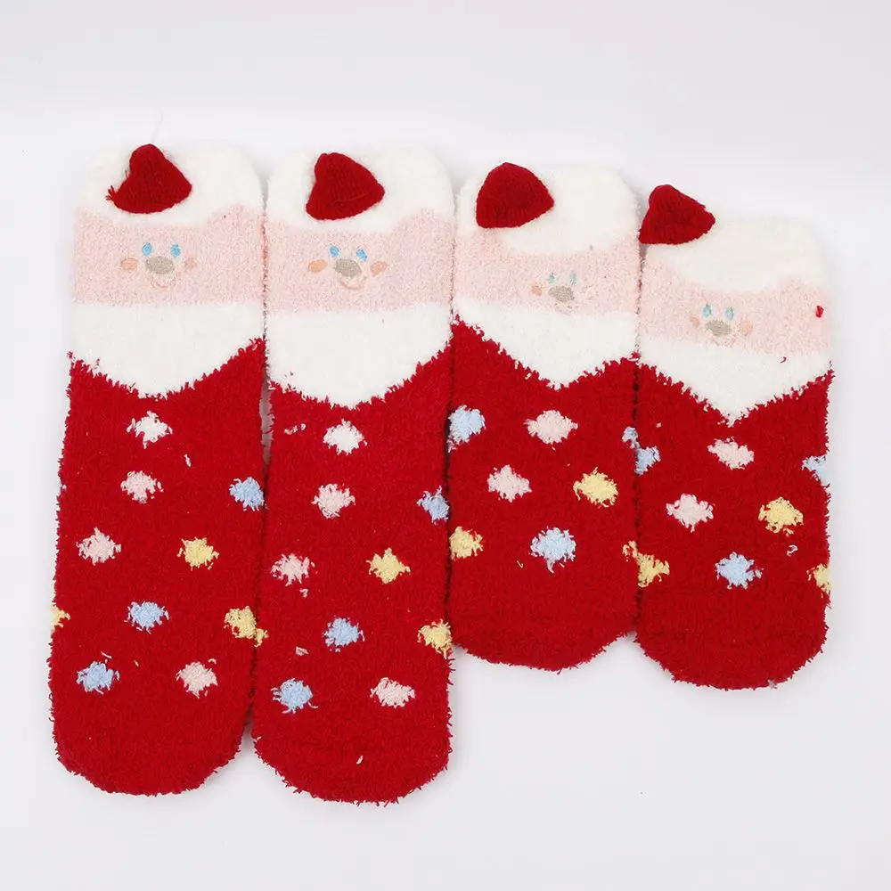 Рождественские носки подарок 3D Дизайн Пушистый коралловый бархат толстые теплые носки полотенце пол спальный высокое качество Sox с подарочной коробкой - Цвет: Красный