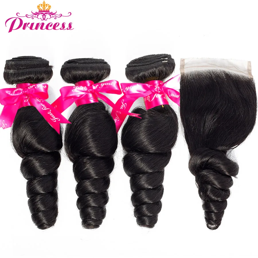 

Beautiful Princess Loose Wave Bundles With Closure Brazilian Bundles With Closure Remy Human Hair 3 Bundles With Lace Closure